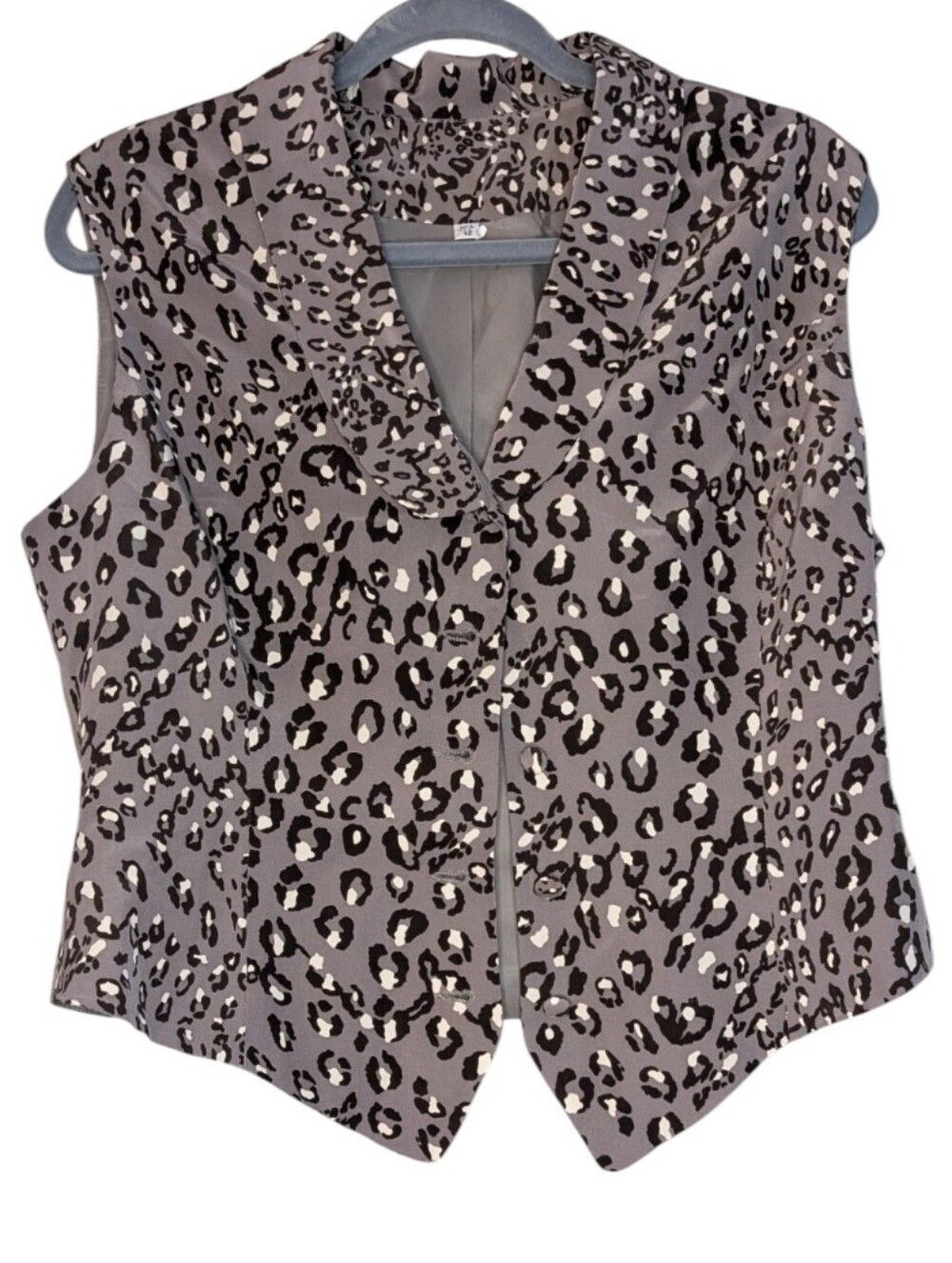 VTG 100% silk amimal print vest gray black button up tailored waistcoat size 12